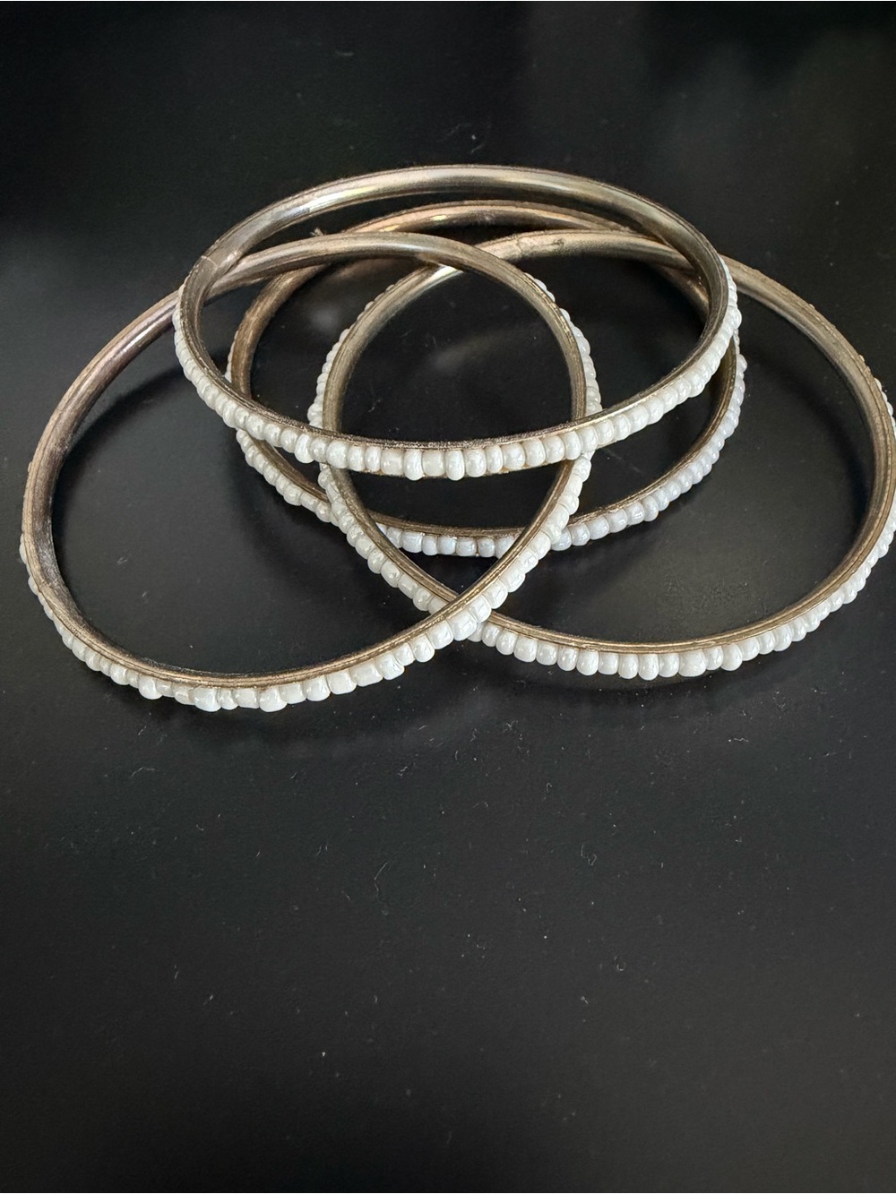 Delicate White Beaded Bangle Set